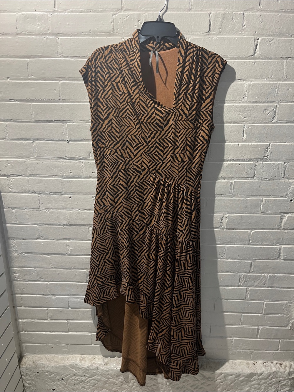 Anthropologie Brown and Black Geometric High-Low Dress